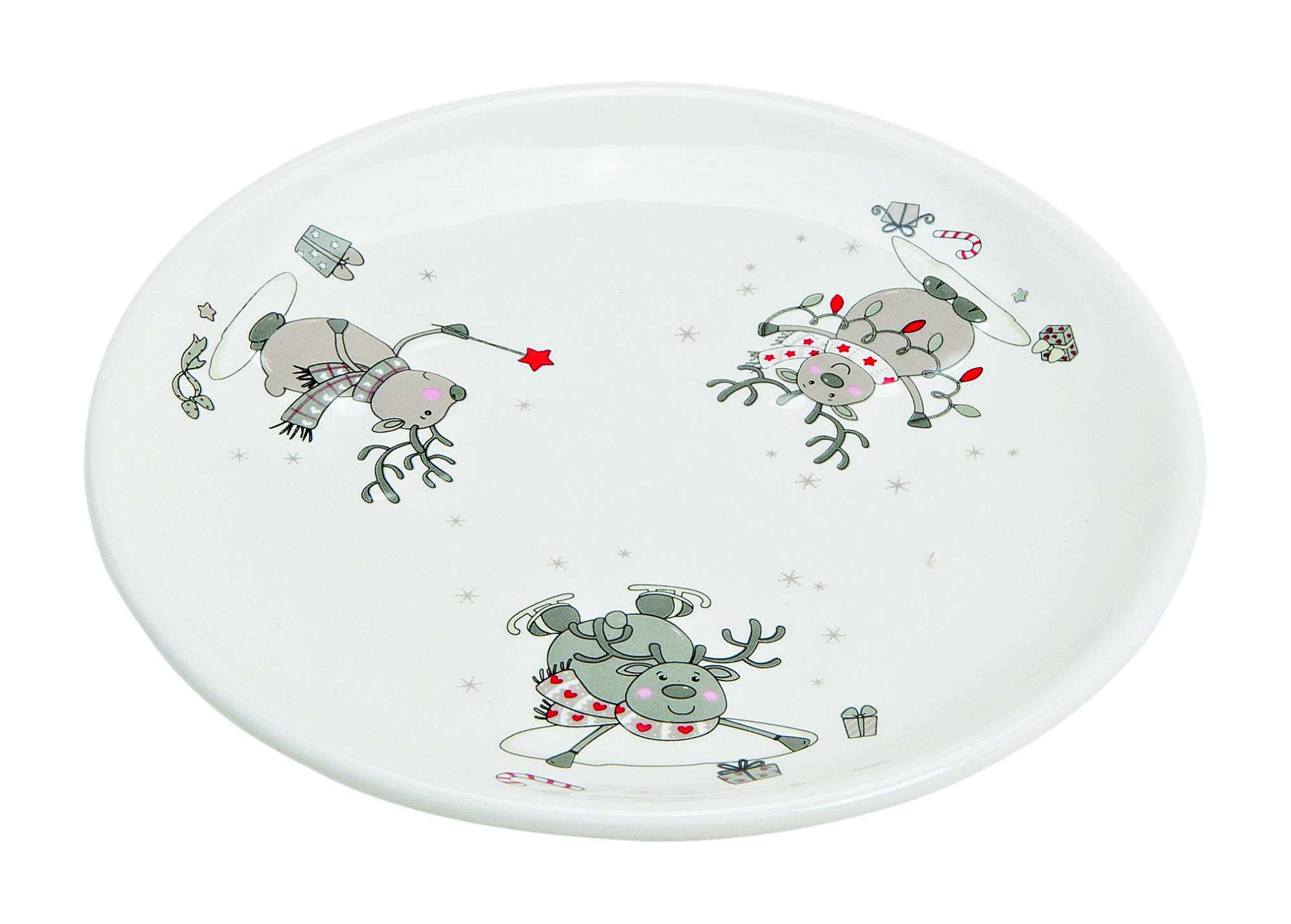 CHRISTMAS PORCELAIN WHITE PLATE WITH REINDEERS - Florentia Center